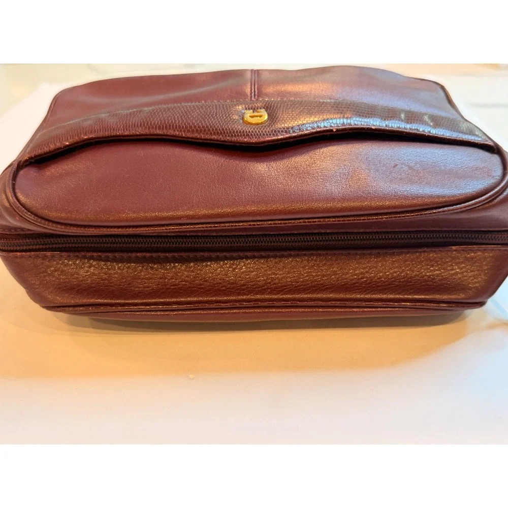 Etienne Aigner Vintage Burgundy Leather Clutch Cosmetic Bag Oxblood Horseshoe